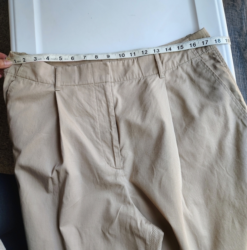 Club Monaco Pleated Cotton Twill Wide Leg high-rise khaki trousers sz 12. - Picture 15 of 17